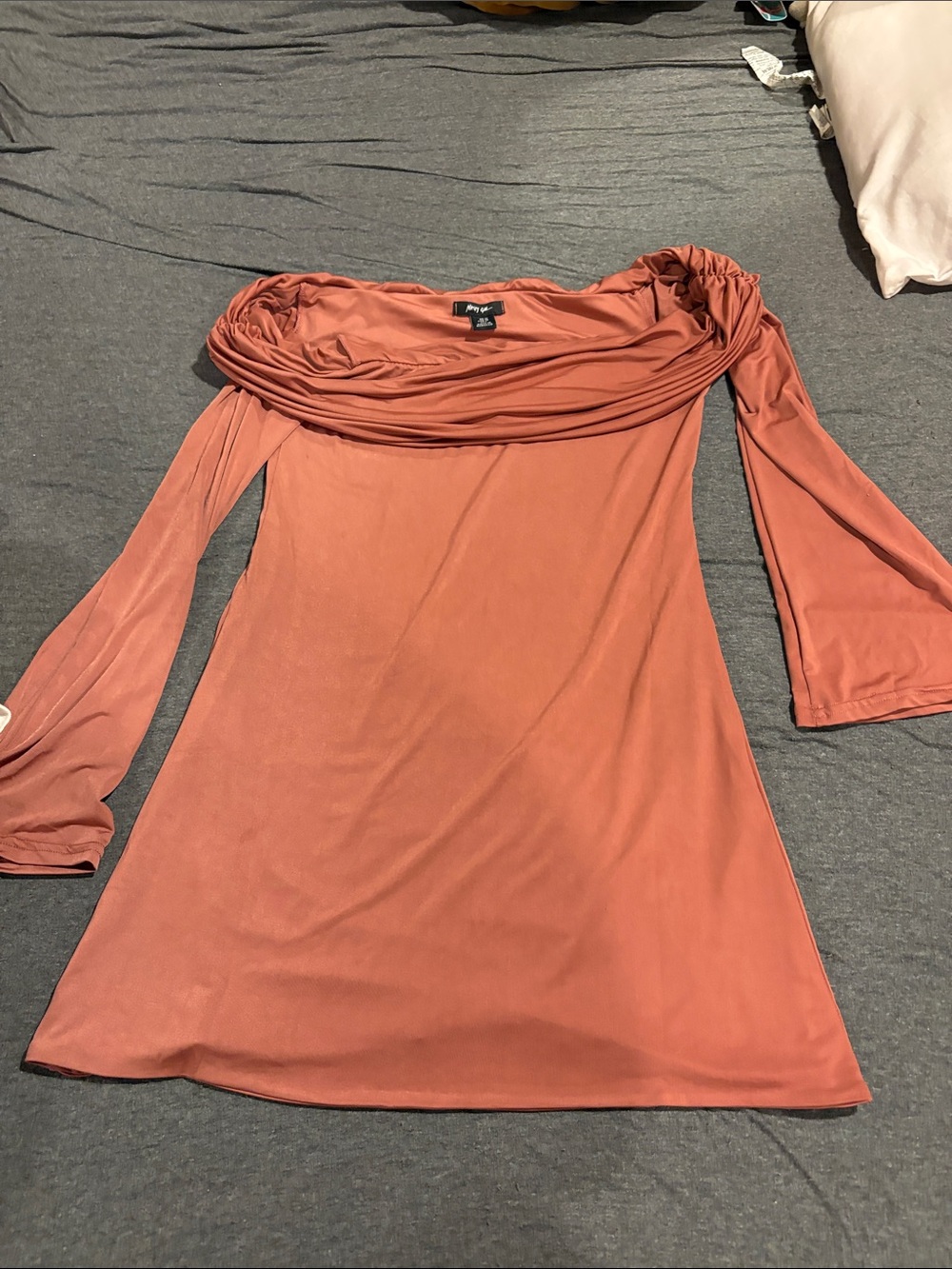 Nasty Gal Rust One-Shoulder Draped Long Sleeve Dress